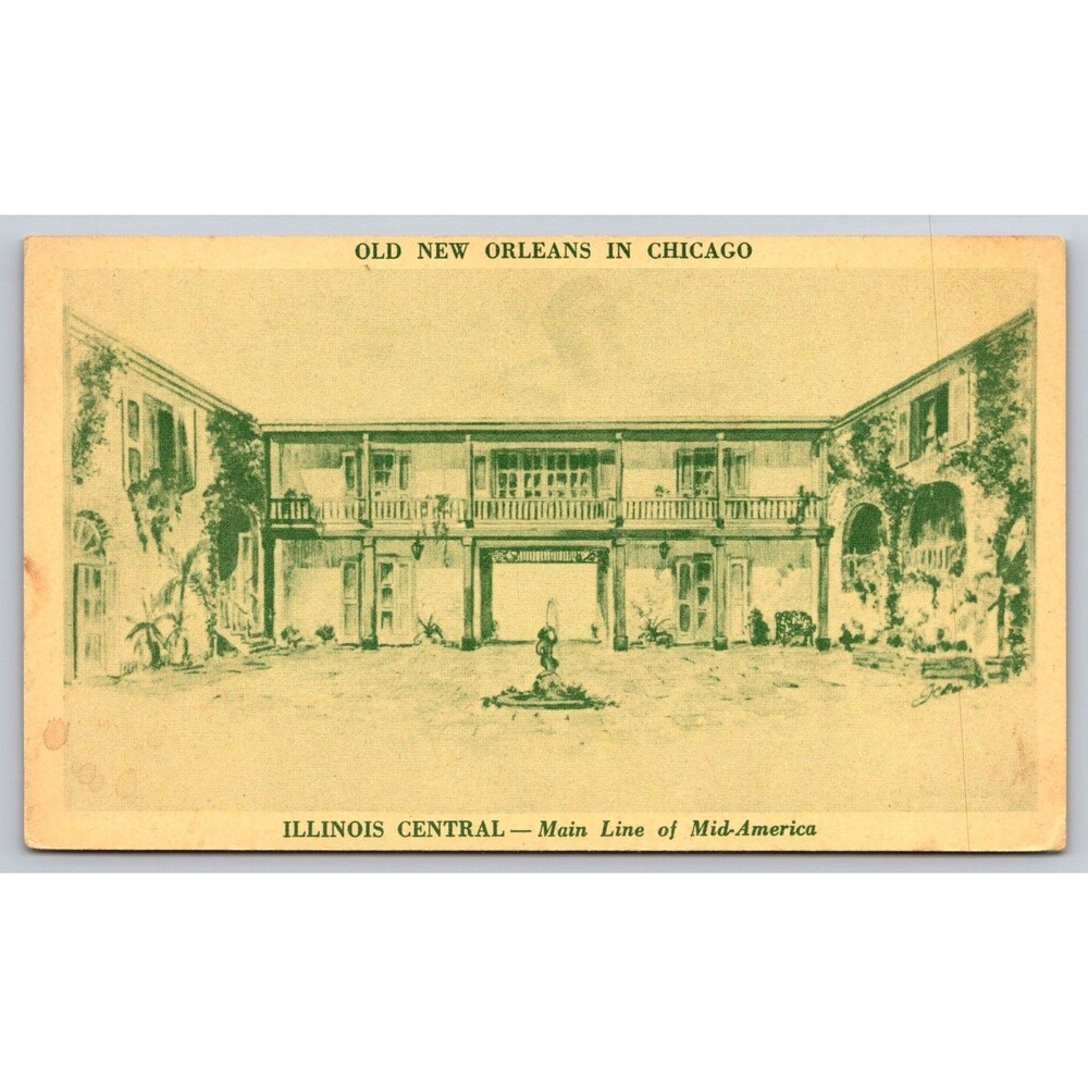 1949 Chicago Railroad Fair Postcard Illinois central Old New Orleans Exhibit IL